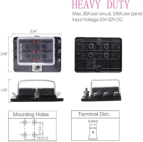 Miniatura 5 de Caja de fusibles de hoja de fusibles de 6 vías para autocaravana, caja de fusibles DC12~32V, 12V, indicador Jtron LED, bloque de fusibles