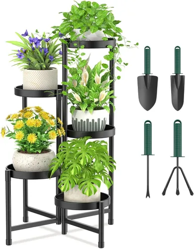 Miniatura 30 de iDavosic.ly Soporte para plantas para interiores y exteriores, estante esquinero de metal de 5 niveles, estante alto plegable para orquídeas