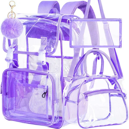Miniatura 16 de Mochila transparente, aprobada por el estadio, para niñas y niños, mochila transparente de PVC resistente para mujeres y hombres
