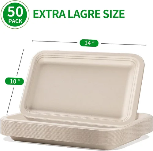 Miniatura 9 de bloomoon Paquete de 50 bandejas desechables de 14 pulgadas, platos de papel grandes de 14 pulgadas, bandejas de cangrejos de 14 pulgadas, platos