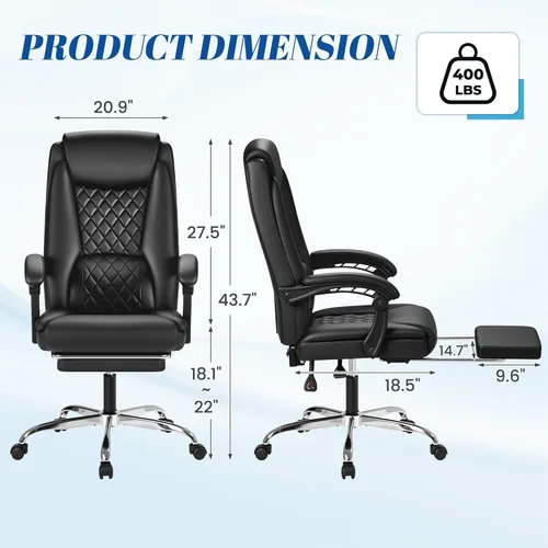 Miniatura 3 de Furmax Silla de oficina con reposapiés, diseño ergonómico de respaldo alto, silla ejecutiva de escritorio para computadora, 400 libras, sillas