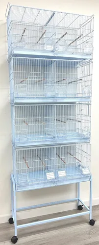 Miniatura 9 de Gran lote de jaula de vuelo para pájaros, sin óxido, galvanizada, chapada en zinc, apilable, con divisor central removible y puertas para nido