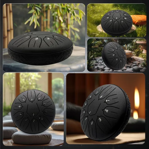 Miniatura 8 de Yahpetes Tambor de lengua de acero, instrumento de percusión musical, tambor de lluvia de metal para exteriores de 6 pulgadas, 11 notas, tecla C