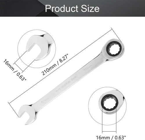 Miniatura 2 de Utoolmart Llave combinada de trinquete, llave combinada de trinquete de extremo abierto de 0.630 in, métrica, construcción de acero al cromo Metal
