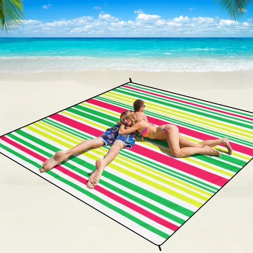 Miniatura 56 de WIWIGO Manta de playa impermeable a prueba de arena tapete de playa 79" X 83"/10'x9' para 2-8 adultos, de secado rápido, tapete de picnic al aire