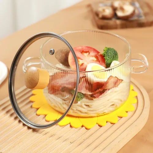 Miniatura 4 de Olla de Cocina de Vidrio Transparente con Tapa y Cepillo para Estufa - 1.5L (51oz) Olla de Vidrio Borosilicato con Cubierta - Juego de Olla