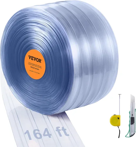 VEVOR Tira de cortina, rollo a granel de 50 m de largo x 20 cm de ancho x 0,20 cm de grosor, tira de cortina de PVC acanalado transparente para