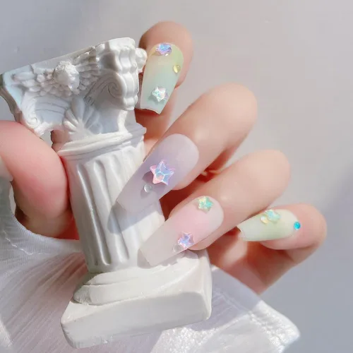 Miniatura 4 de 50 dijes de uñas Kawaii de estrella moca de 0.236 pulgadas para uñas, mini estrellas 3D, diamantes de imitación de uñas con parte trasera plana