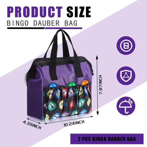 Miniatura 2 de Sweetude 2 piezas Bolsa de transporte para marcadores de bingo con asa y cremallera, bolsa de bingo con 6 bolsillos externos y 3 bolsillos internos