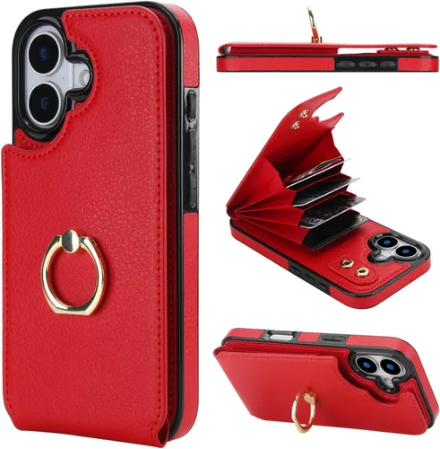 Miniatura 9 de Folosu Funda compatible con iPhone 17 con soporte para tarjetas, rotación de 360°, soporte de anillo de dedo con función atril, bloqueo RFID