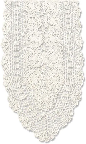 KEPSWET Camino de mesa ovalado de encaje de ganchillo hecho a mano de algodón para mesa de café, mesa de café, soporte de TV, decoración beige 14 x
