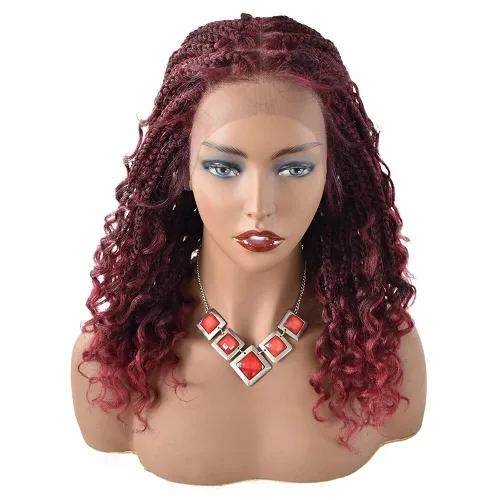 Miniatura 10 de Pelucas trenzadas de encaje suizo hechas a mano de 18 pulgadas con cabello de bebé para mujeres negras, pelucas de cabello sintético Kanekalon