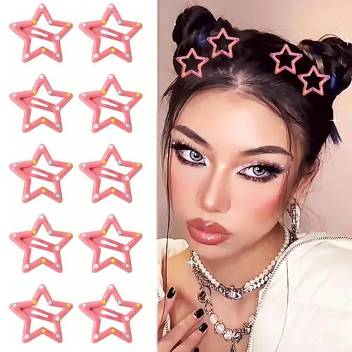 Miniatura 15 de 10 pinzas para el cabello de estrella para niñas, bonitos pasadores de metal con purpurina, accesorios antideslizantes para rave, clip de pelo Y2K