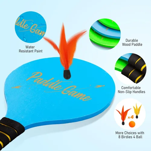 Miniatura 3 de TEILLNET Juego de bolas de remo, juegos al aire libre para adultos y familia, juegos de bádminton para patio trasero con 4 raquetas, 4 bolas 8