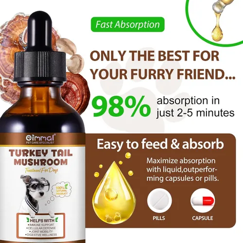 Miniatura 7 de Hongo de cola de pavo para perros, mezcla de hongos, cúrcuma y probiótico para apoyo inmunológico, digestivo y articular, cola de pavo para perros