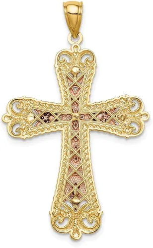 Miniatura 3 de 14K Tri-Color wrodio Crucifijo colgante estilo C4708