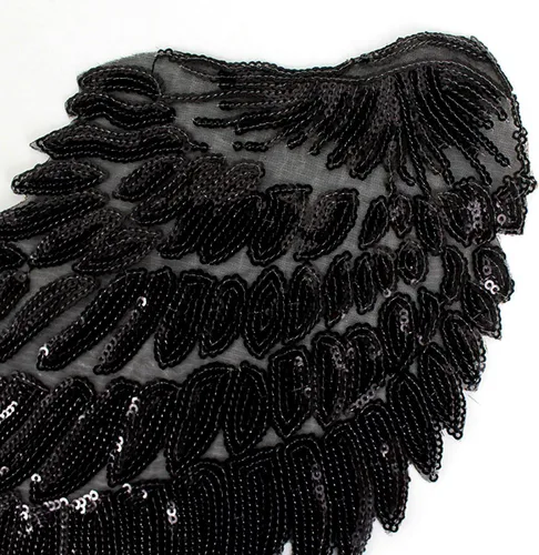 Miniatura 6 de Sun Kea 1 par de lentejuelas alas de ángel motivo DIY bordado termo-en parche apliques decoración negro