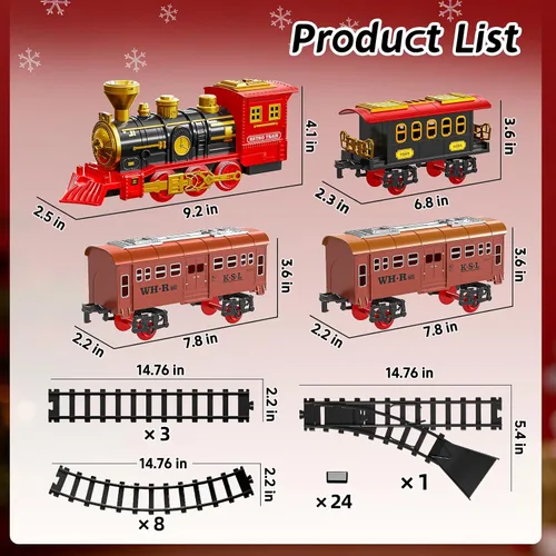 Miniatura 6 de Juego de tren eléctrico para niños, juguetes de tren de Navidad con humo, luz y sonido, pistas de tren de construcción de bricolaje debajo del árbol