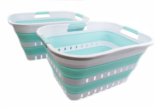 Miniatura 11 de SAMMART Juego de 2-30L (8 galones) cesta plegable de plástico para la ropa sucia – Contenedor/organizador plegable – Tina de lavado portátil