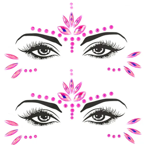 Gemas Faciales de Sirena Joyas Adhesivas para Halloween Cuerpo Ojos Cara Joyas Gemas para Festivales Rave Tatuaje con Purpurina Cristales Rosa