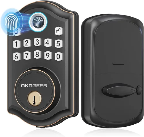 Miniatura 11 de AkaGear DS10 Cerradura de Puerta de Entrada sin Llave - Cerradura de Puerta con Huella Dactilar con 2 Llaves, Pestillo de Teclado Electrónico