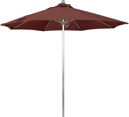 Miniatura 28 de California Umbrella Paraguas redondo de aluminio/fibra de vidrio de 9', empuje abierto, poste de plata, tela azul real de olefina