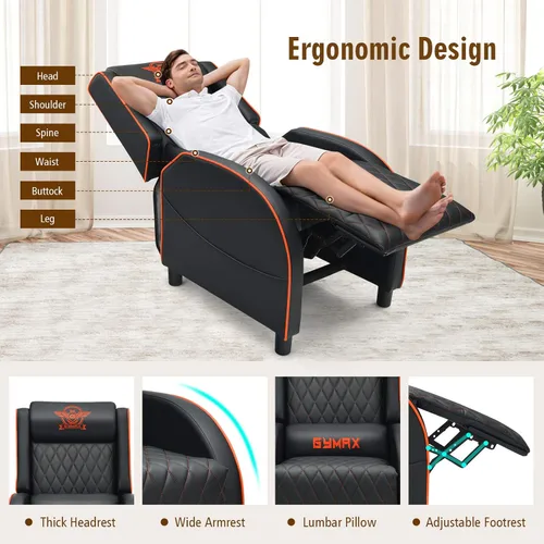 Miniatura 7 de GYMAX Silla reclinable de masaje para juegos, sofá individual ergonómico de estilo de carreras con reposacabezas ajustable, respaldo y reposapiés
