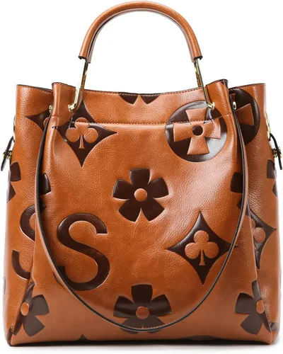 Travistar Bolsos de mano florales para mujer, juego de bolso de mano de cuero en relieve con asa superior, bolsa de hombro grande, bolsa de hombro