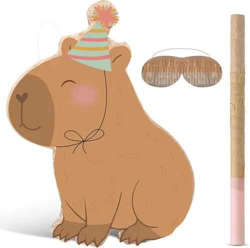 Aoriher Capybara Piñata con palo vendados y confeti, decoraciones de fiesta de cumpleaños para fiestas temáticas de animales, juguetes para juegos