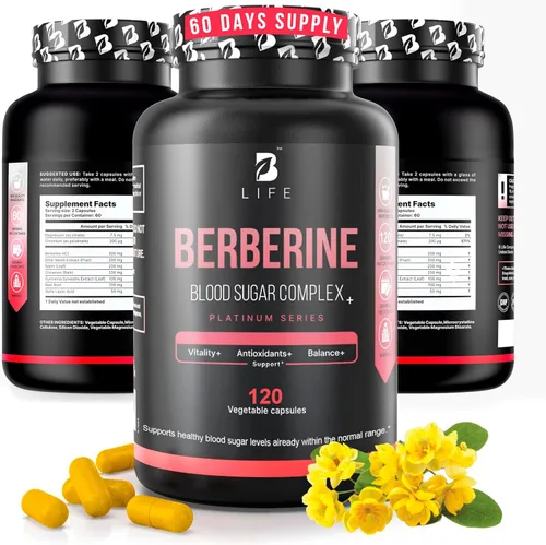 B Life Company Suplemento de berberina 300 mg - Metabolismo del suplemento del complejo de berberina - 120 cápsulas vegetales (60 porciones)