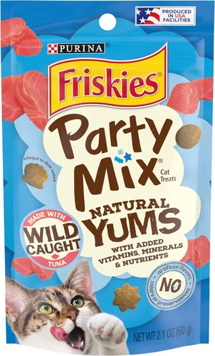 Purina Friskies Golosinas Naturales para Gatos, Party Mix Natural Yums con Atún Salvaje - (Paquete de 10) Bolsas de 2.1 oz