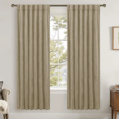 Miniatura 47 de LAMIT - Paneles de terciopelo beige para sala de estar de 72 pulgadas de largo, elegantes cortinas aisladas térmicamente e insonorizadas