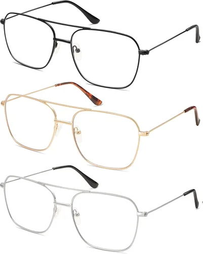 Miniatura 3 de AMOMOMA Paquete de 3 lentes de lectura retro para mujeres y hombres, estilo aviador, cuadrado, luz azul, computadora, lector de 1.50 2.00