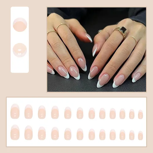 Miniatura 2 de 24 uñas postizas a presión con punta francesa, uñas postizas medianas, cortas, acrílicas, cobertura completa, color blanco, uñas postizas