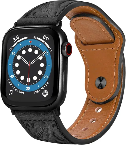 NPET Correas de cuero genuino con plumas grabadas occidentales para reloj de 1.929 in 1.772 in 1.732 in 1.654 in 1.614 in 1.575 in 1.496 in,