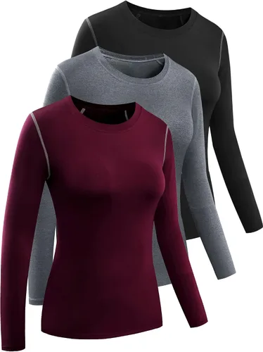 Miniatura 66 de CADMUS Paquete de 1 o 3 camisetas de entrenamiento de manga larga para mujer, camiseta de compresión de ajuste seco para correr