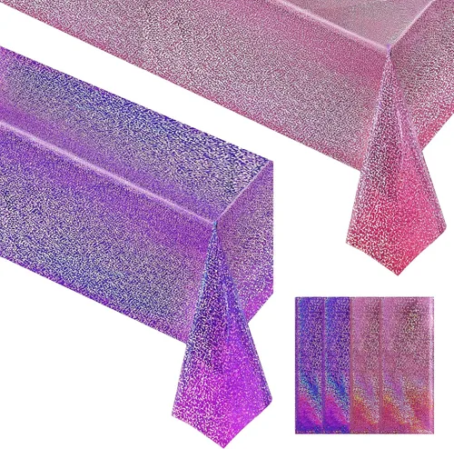 Miniatura 51 de 4 piezas de mantel de fiesta azul real holográfico de 40" x 108" con iridiscencia, mantel de plástico azul marino brillante para graduación, 4