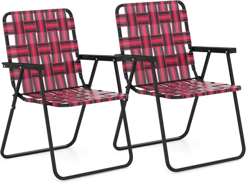 Miniatura 11 de GYMAX Silla plegable, juego de sillas de césped para patio con reposabrazos, paquete de 2 sillas de comedor ligeras para interiores y exteriores