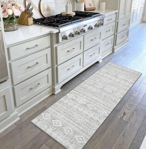 Miniatura 3 de Lahome Alfombra de pasillo gris de granja, de pelo bajo, lavable, de 2 x 6 pies, alfombra para pasillo de lavandería, antideslizante, estampado