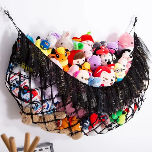 Miniatura 8 de Hamaca grande de animales de peluche con luz montada en la pared, hamaca Squishmallow de peluches, organizador de juguetes, hamaca de macramé