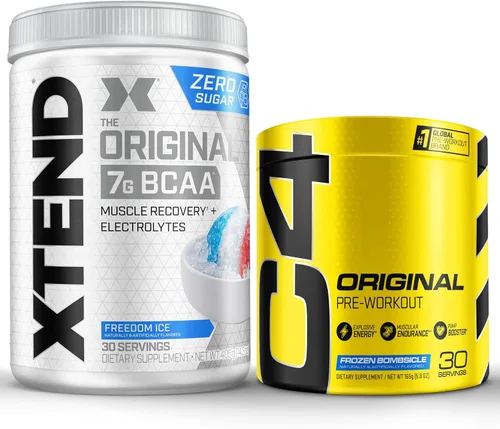 Miniatura 8 de Paquete de preentrenamiento y BCAA de Cellucor, polvo Original C4 de preentreno, ponche de frutas, 30 porciones + XTEND BCAA en polvo, ponche