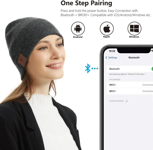 Miniatura 3 de Merino - Gorro de lana con Bluetooth 5.2, estéreo HD, 30 horas de tiempo de reproducción, micrófono integrado, regalo electrónico de Navidad