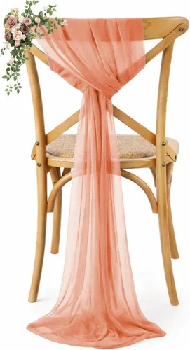 Miniatura 29 de VDS Paquete de 25, Rojo Manzana, Lazos de Gasa para Sillas con Bordado de Chiffon, Funda para Silla con Moño en la Parte Posterior, Ideal