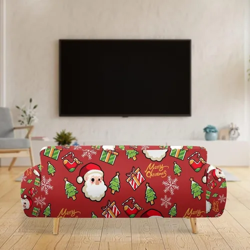 Miniatura 5 de GIFTPUZZ Funda de sofá roja navideña, protector de sofá con parte inferior elástica para sala de estar, dormitorio y decoración de oficina, elegante