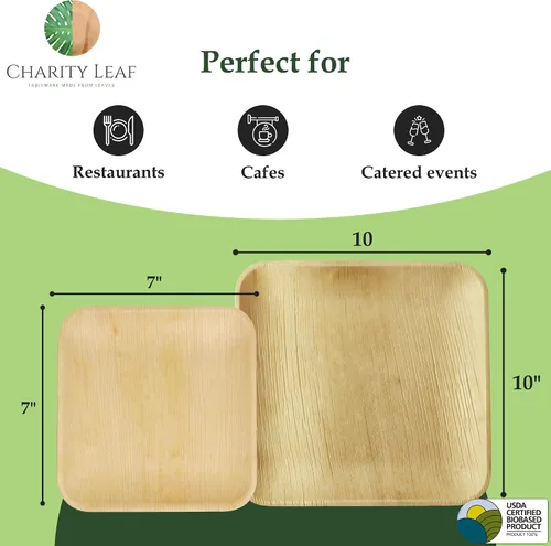 Miniatura 3 de Juego de 50 platos de hoja de palma Platos cuadrados de 25 x 10 pulgadas y 25 x 7 pulgadas Perfecto para fiestas, bodas y uso diario