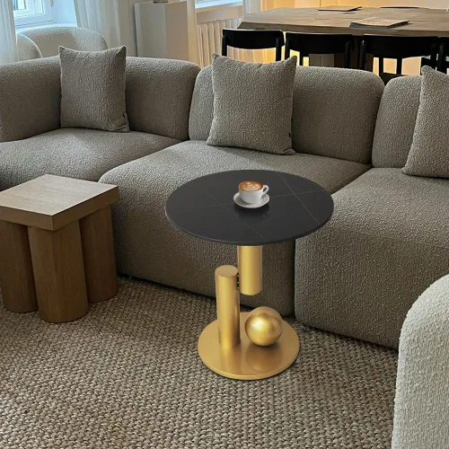 Miniatura 2 de Mesa auxiliar con parte superior de mármol, mesa auxiliar de metal dorado, mesa auxiliar moderna para sofá, mesa auxiliar redonda de café para sofá