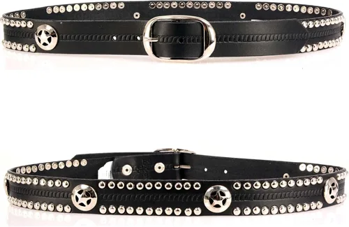 Miniatura 3 de Milwaukee Leather MP7131 Cinturón de motociclista de cuero negro con tachuelas cromadas con emblema de estrella, hebilla intercambiable, 1.5