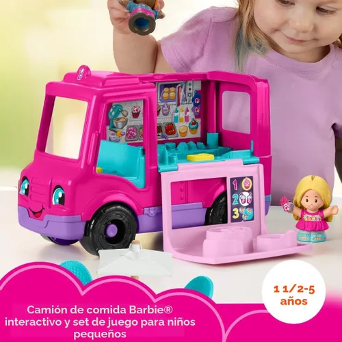 Miniatura 2 de Fisher-Price Little People Barbie Camion de Cupcakes Musical - Juego de juguete con 9 piezas para juego de simulación para niños de 18+ meses