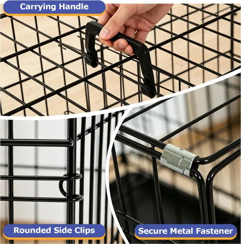 Miniatura 6 de FDW Jaula Extra Grande para Perros Perrera para Perros Jaula con Doble Puerta, Jaula Plegable de Alambre de Metal de 48 pulgadas con Bandeja Negro