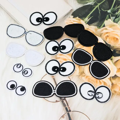 Miniatura 8 de Honbay 24 lentes de sol de dibujos animados blancos y negros, parches para coser, delicados apliques bordados para decoración de ropa y manualidades